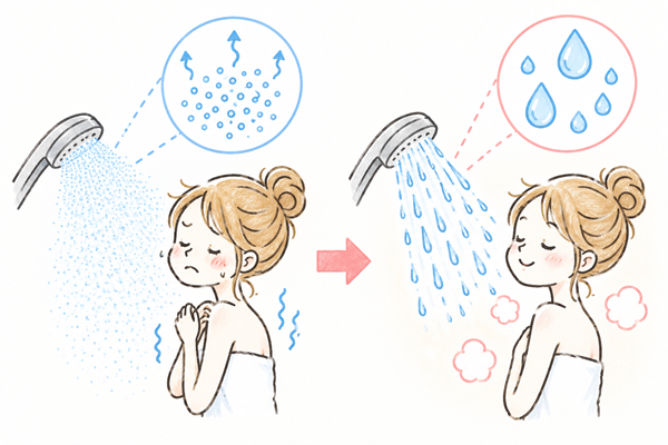 水滴が小さいと水の温度が下がる